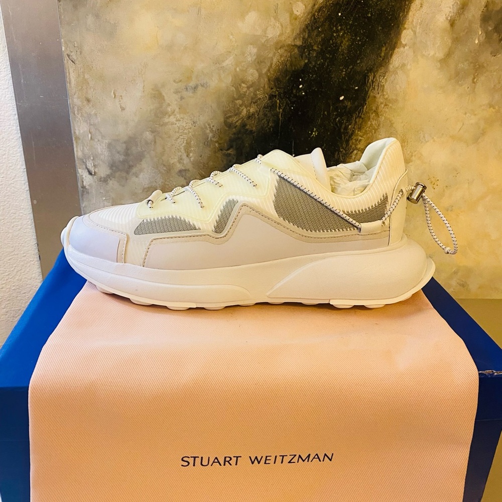 Stuart Weitzman Ivory and Silver Sneakers
